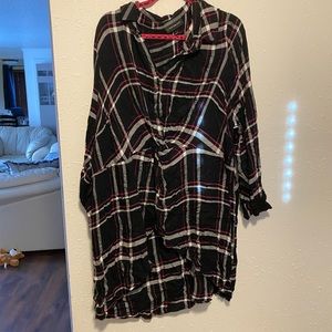 Lane Bryant High Low Plaid Button Down Top Size 22